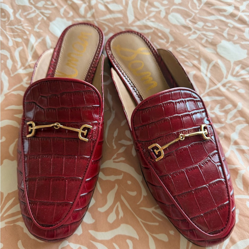 Sam Edelman Women's Red Croc-Embossed Leather Slide Loafers